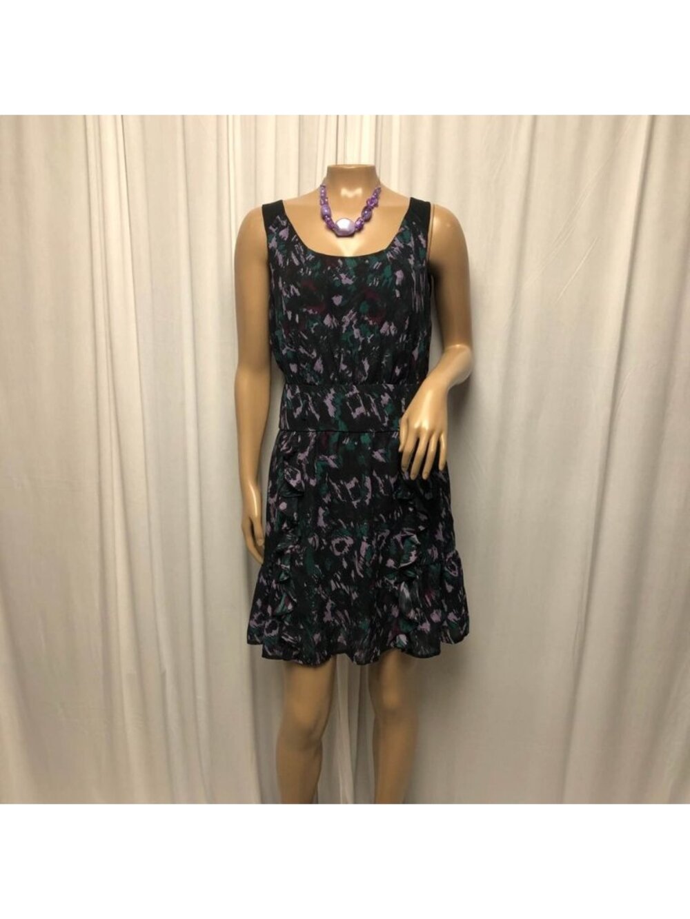 Ronson Sleeveless Dress Womens Size M Abstract Print Ruffle Short Summer Travel